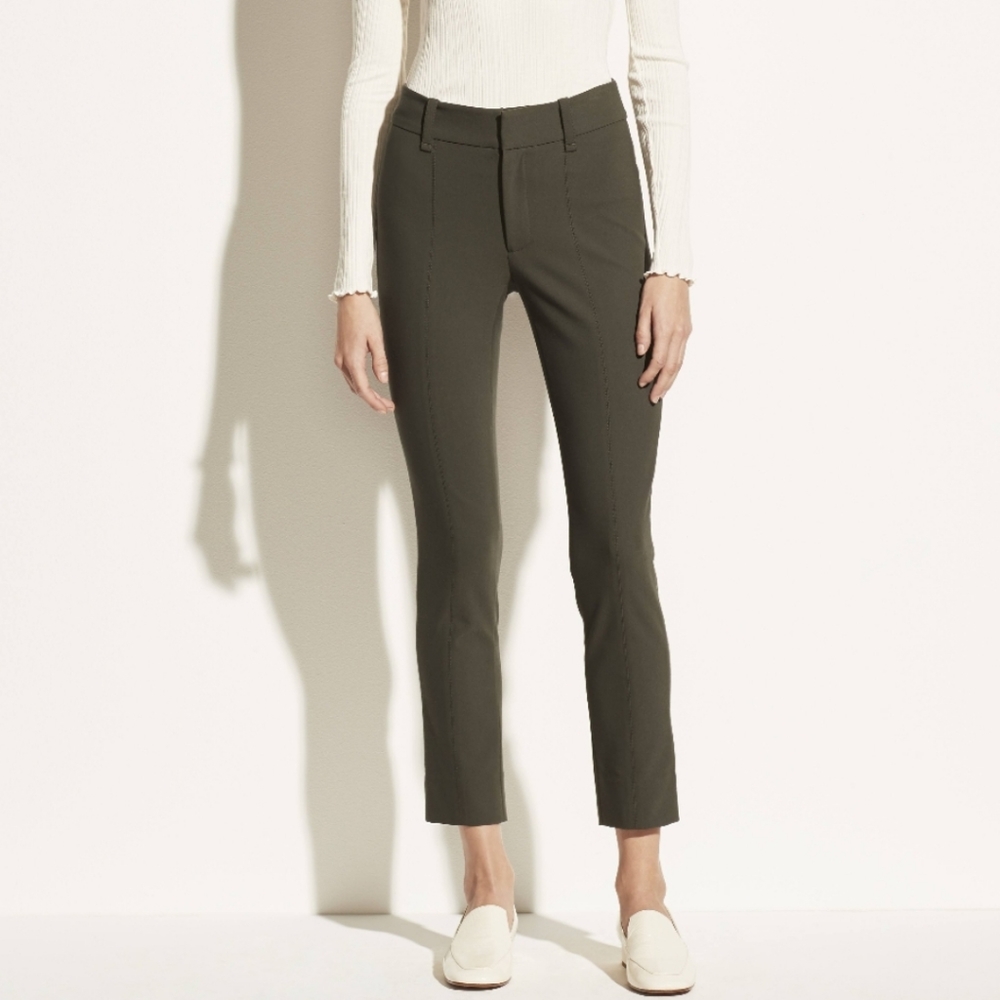Vince Mid Waist Olive Green Cigarette Straight Leg Stretch Pants Sz 12.